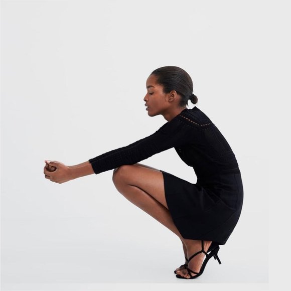 NWOT Zara Open Knit Little Black Dress - Picture 5 of 6